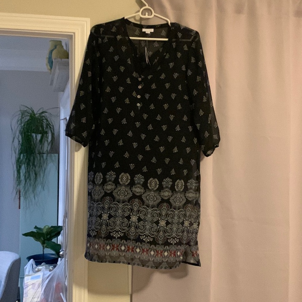 J.Jill sheer black dress with black liner. Sheer around the neck.